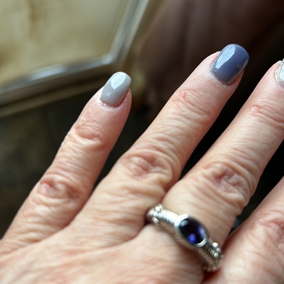 Estate Sterling silve or Judith Ripka natural Iolite cable band ring size 6 3/4 - Picture 3 of 8